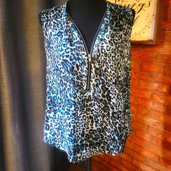 KUT from the Kloth Blue Leopard Print Sleeveless Blouse - Size XS - Picture 1 of 9
